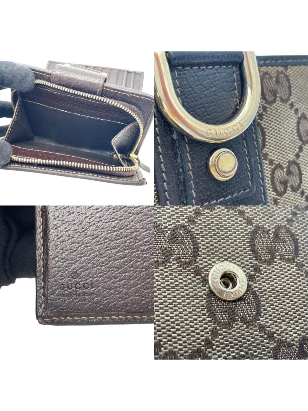 Gucci Abbey GG Canvas Leather Bifold Wallet Snap Compact Mini Wallet Beige - Picture 9 of 10